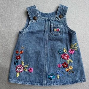 Koala Kids Toddler Girls Floral Embroidered Denim Jean Overall Dress 0-3 Months